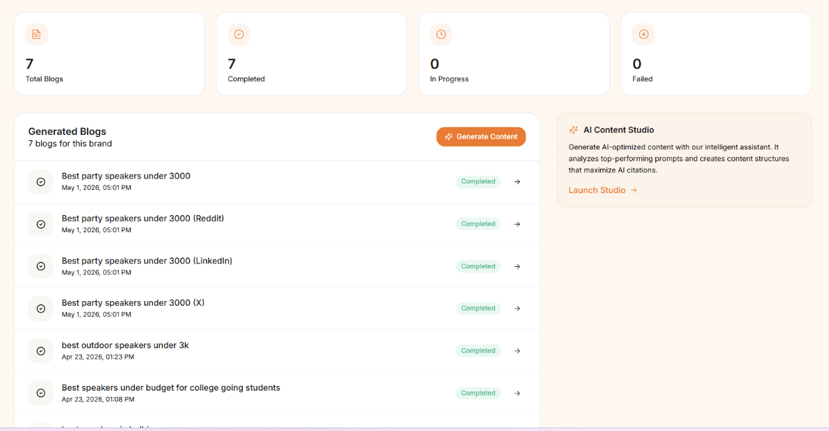 Content studio interface for blog and video creation