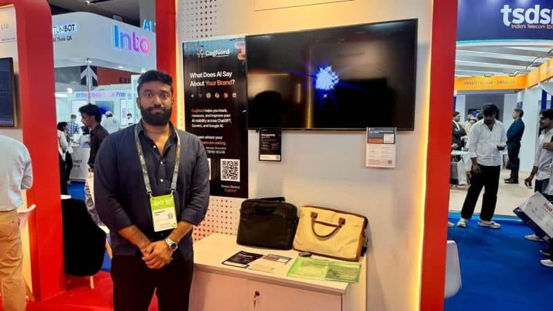 Aman Mundra at the CogNerd booth at India Mobile Congress 2026