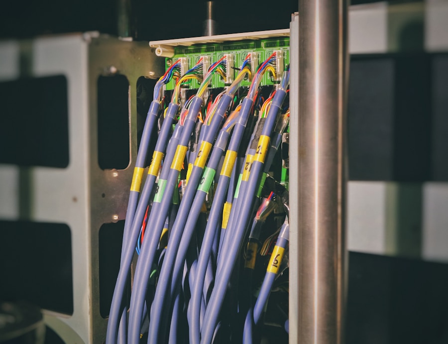 Cables plugged into a network device